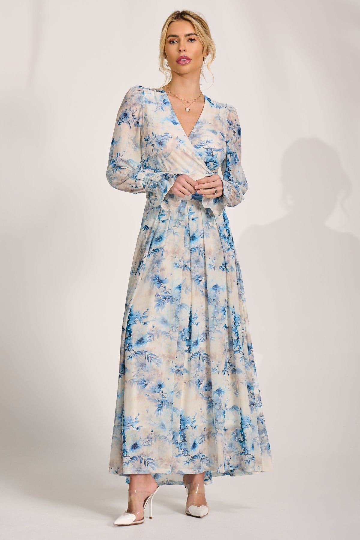 Jolie Moi Jolie Moi Women's Long Sleeve V Neck Mesh Maxi Dress - 4