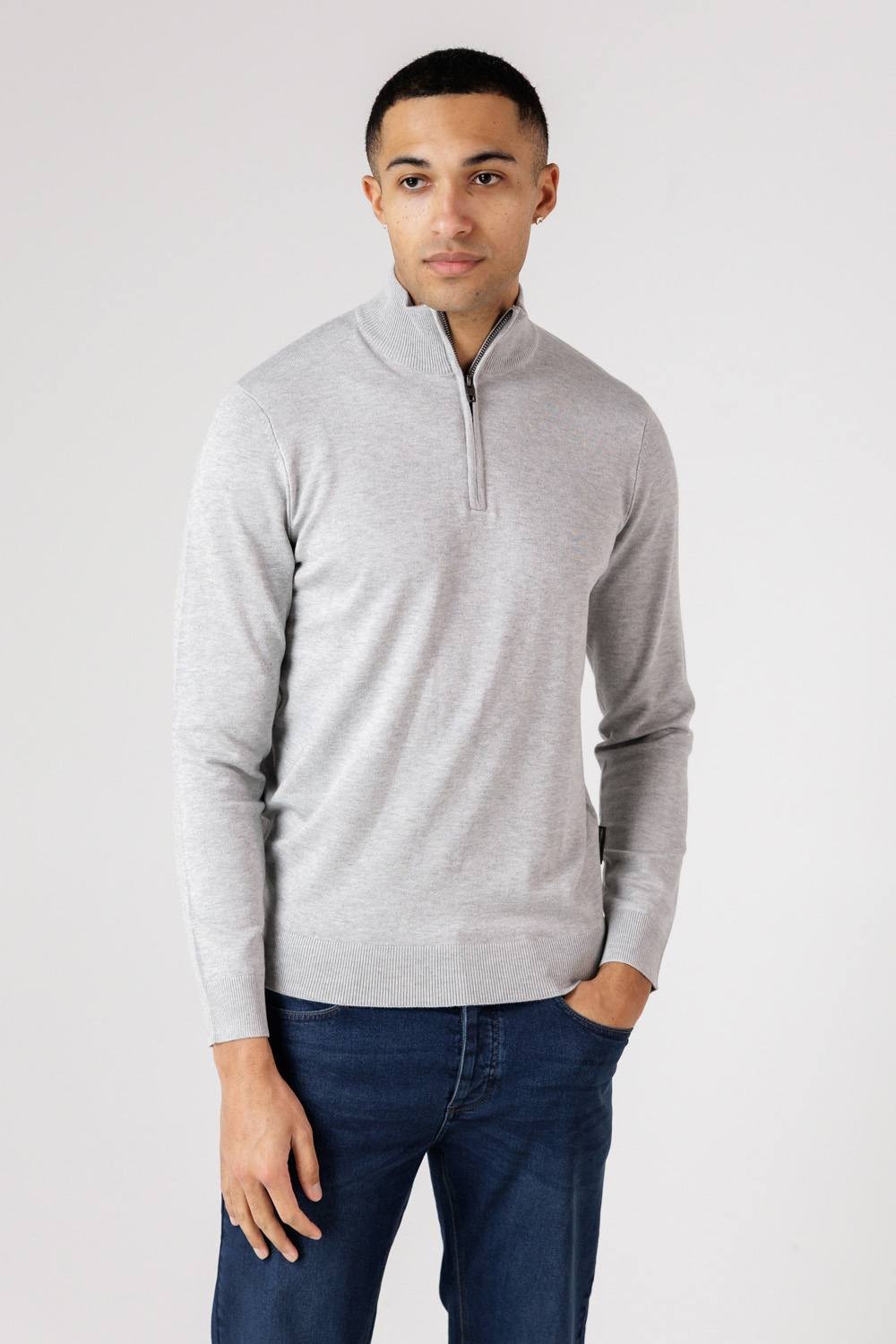 French Connection French Connection Men's 1/2 Zip Knitted Jumper in Light Grey - 3