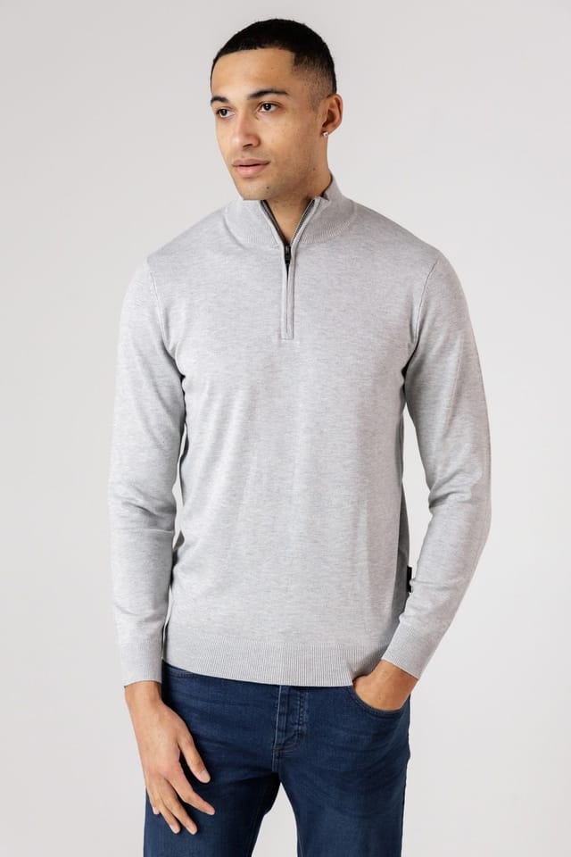 French Connection French Connection Men's 1/2 Zip Knitted Jumper in Light Grey - 3