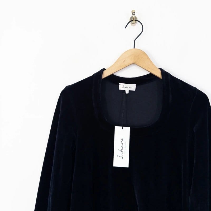 Sahara Black Velvet Round Neck Swing Hem Top