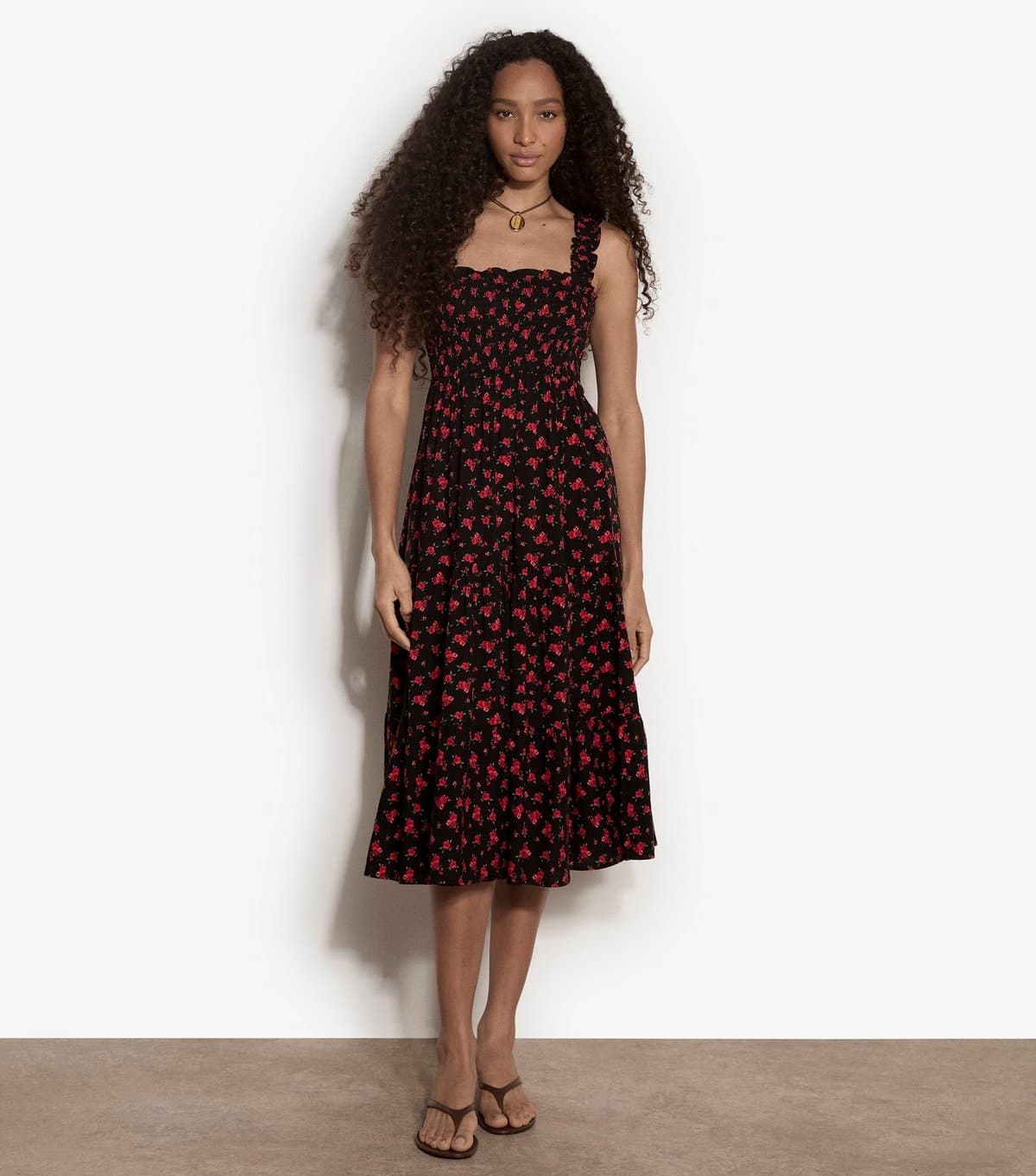 Apricot Women's Red Ditsy Print Tiered Midi Dress Apricot New Look