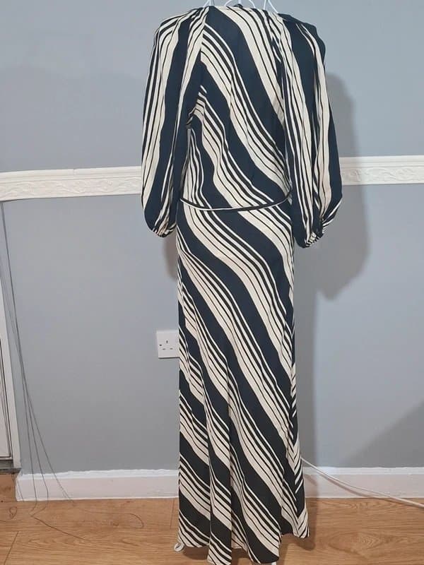 River Island F&F Navy & Cream Diagonal Stripe Maxi Dress – Size UK 8