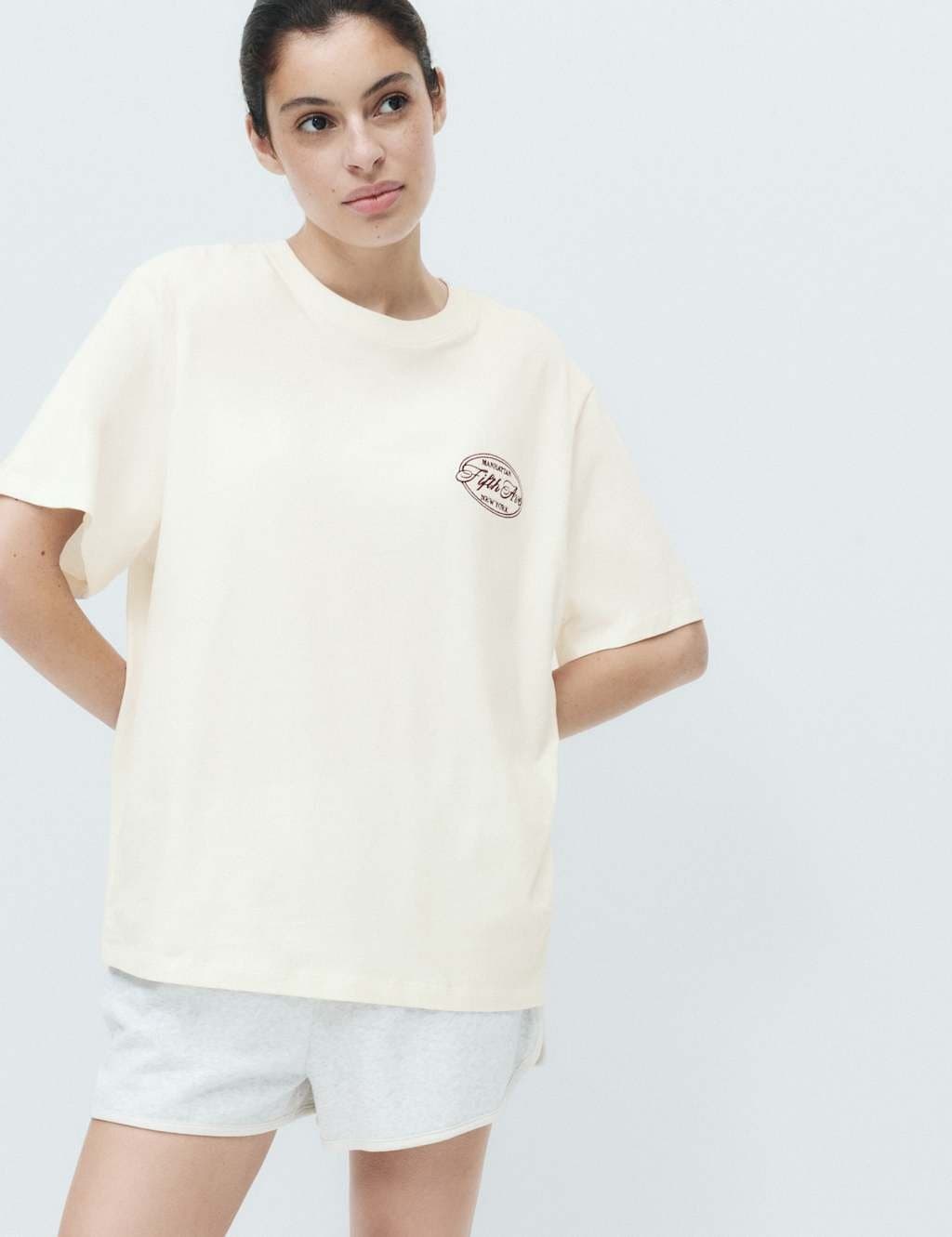 Marks & Spencer M&S Pure Cotton Embroidered Slogan Pyjama Top Cream