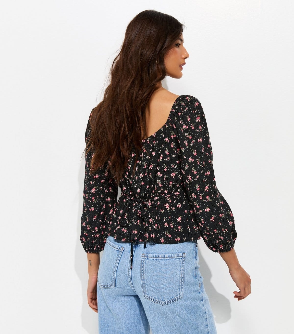 New Look Women's Black Ditsy Floral Cropped Sleeve Milkmaid Top New Look - 4