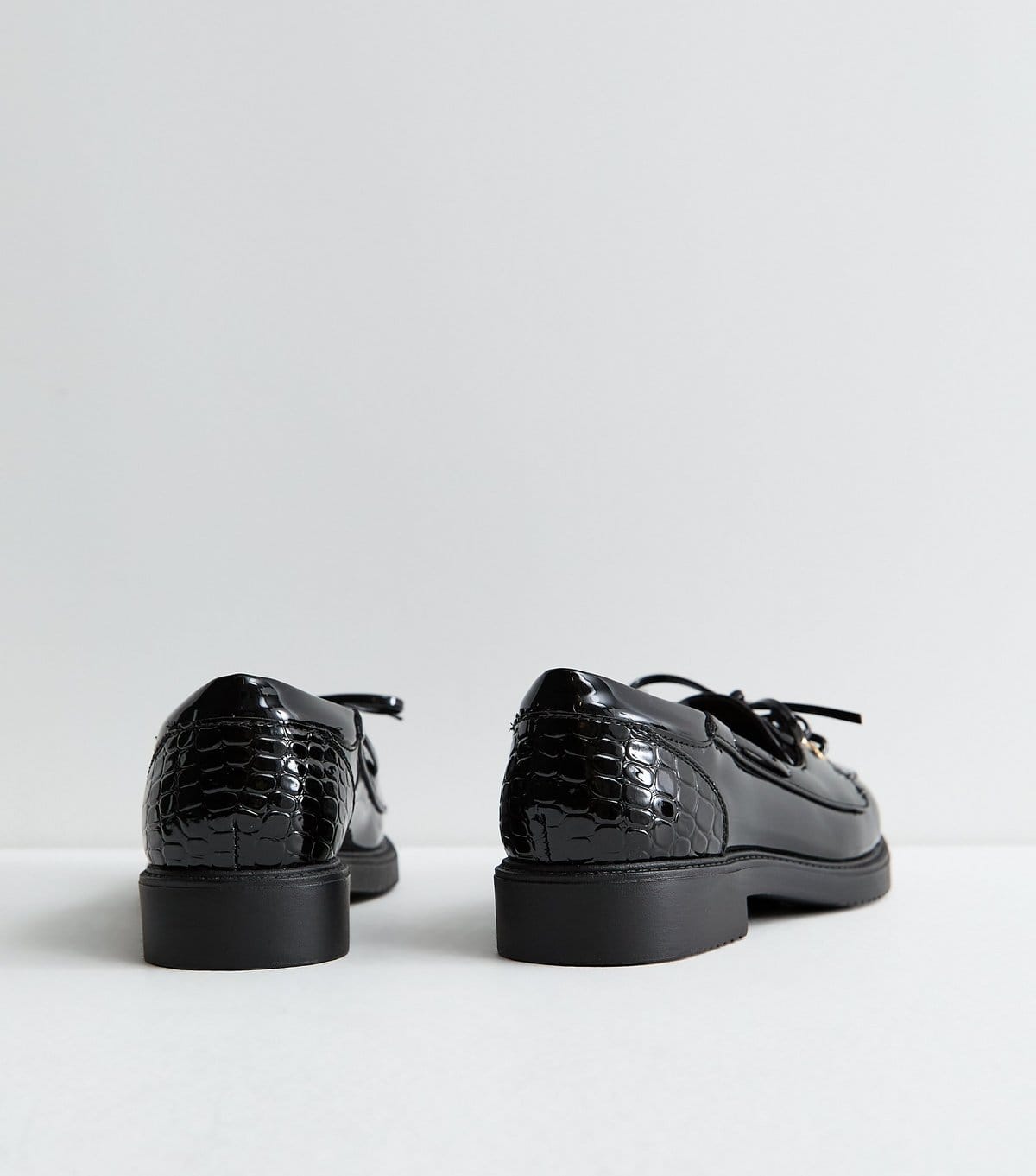 New Look Women's Black Patent Faux Leather Lace Up Loafers Vegan New Look - 4