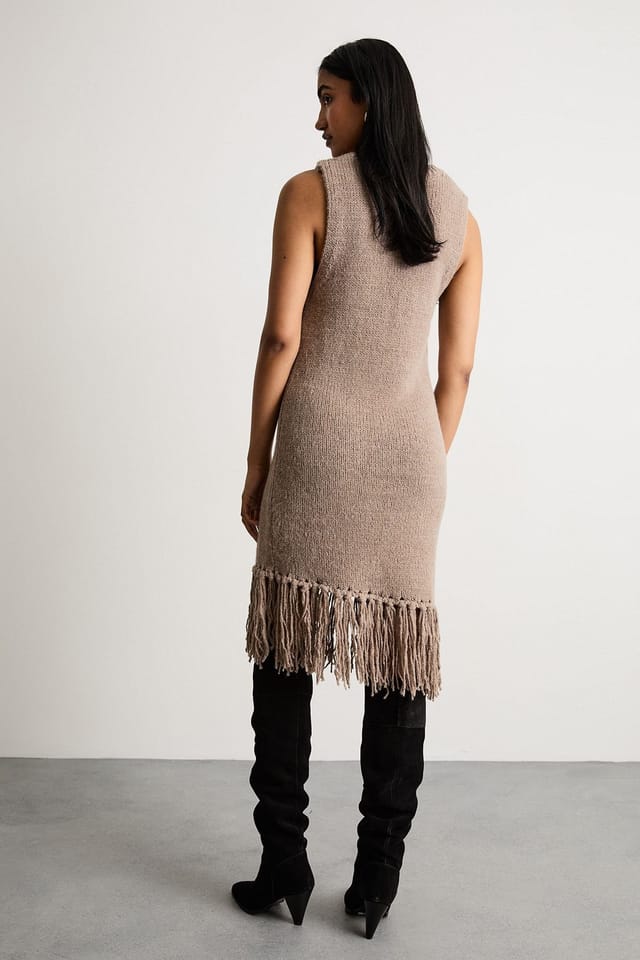 Warehouse Warehouse Women's Fringe Column Mini Dress in Tan - 3