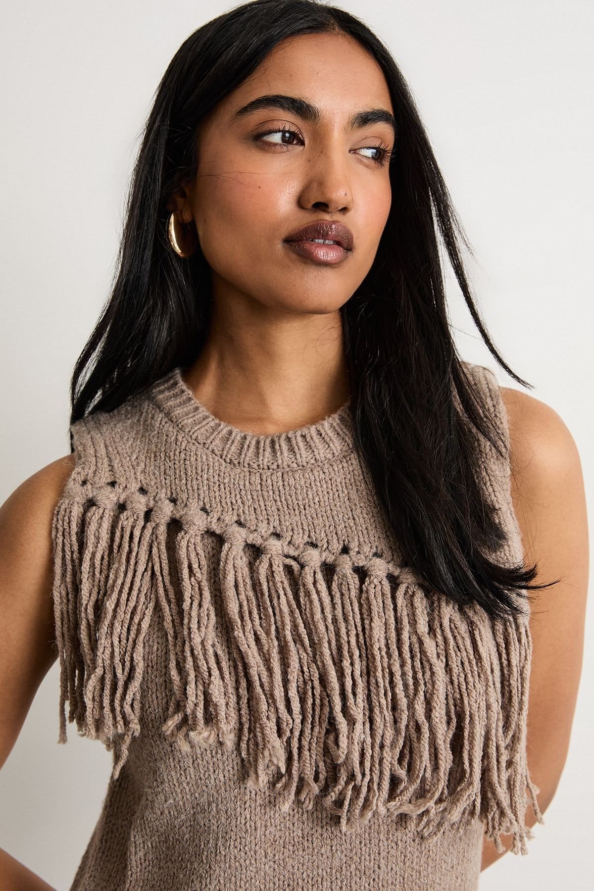 Warehouse Warehouse Women's Fringe Column Mini Dress in Tan - 4