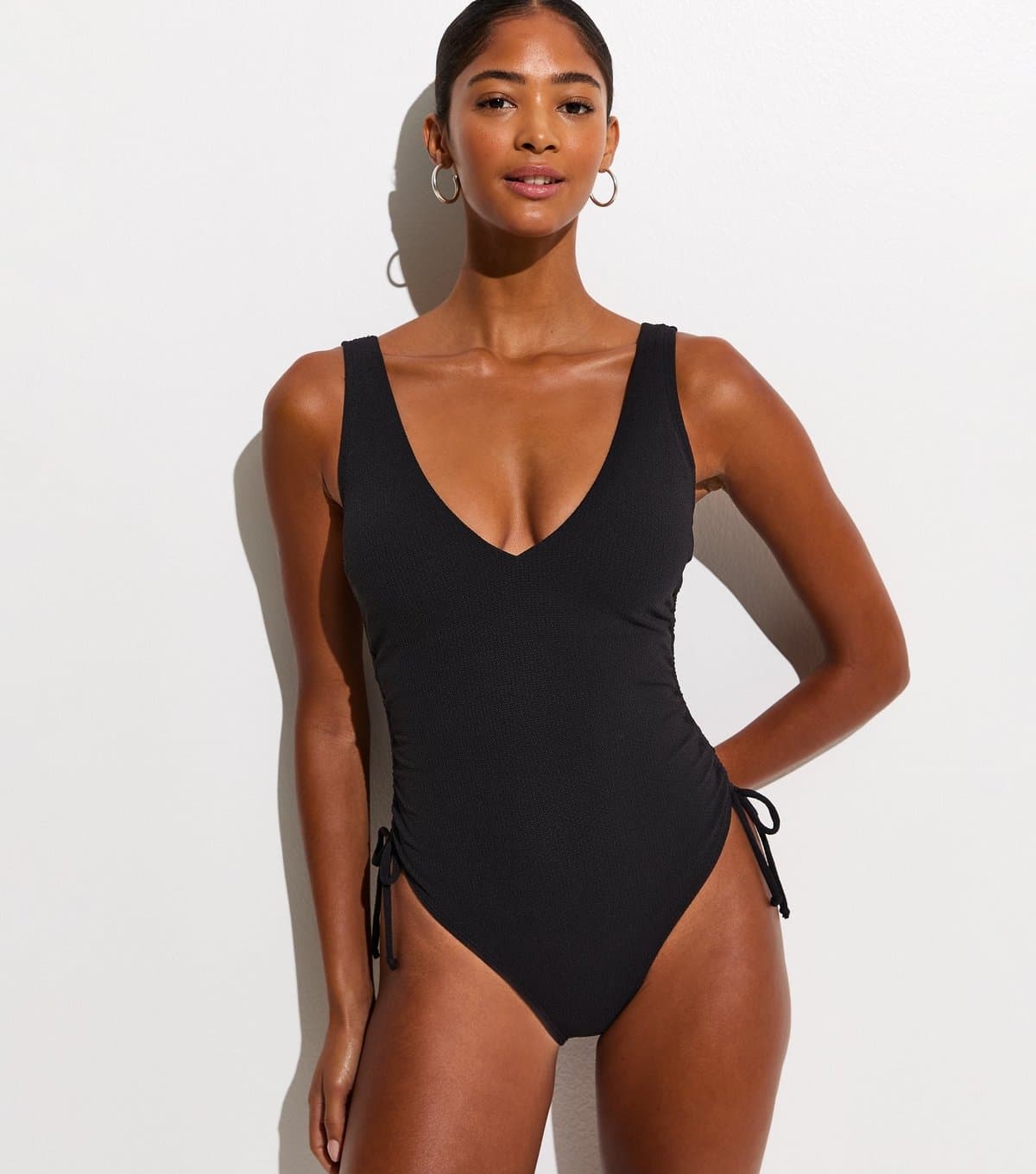 New Look Women's Black Crinkled Ruched Side Swimsuit New Look