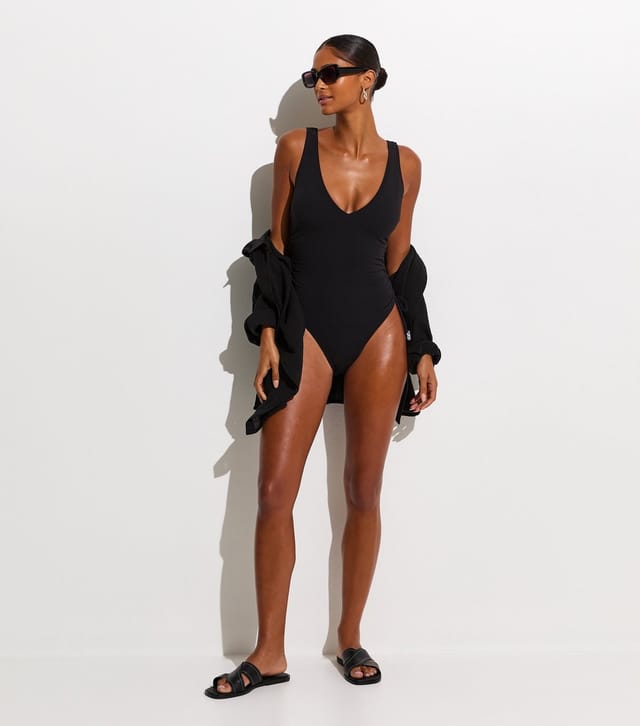 New Look Women's Black Crinkled Ruched Side Swimsuit New Look - 3