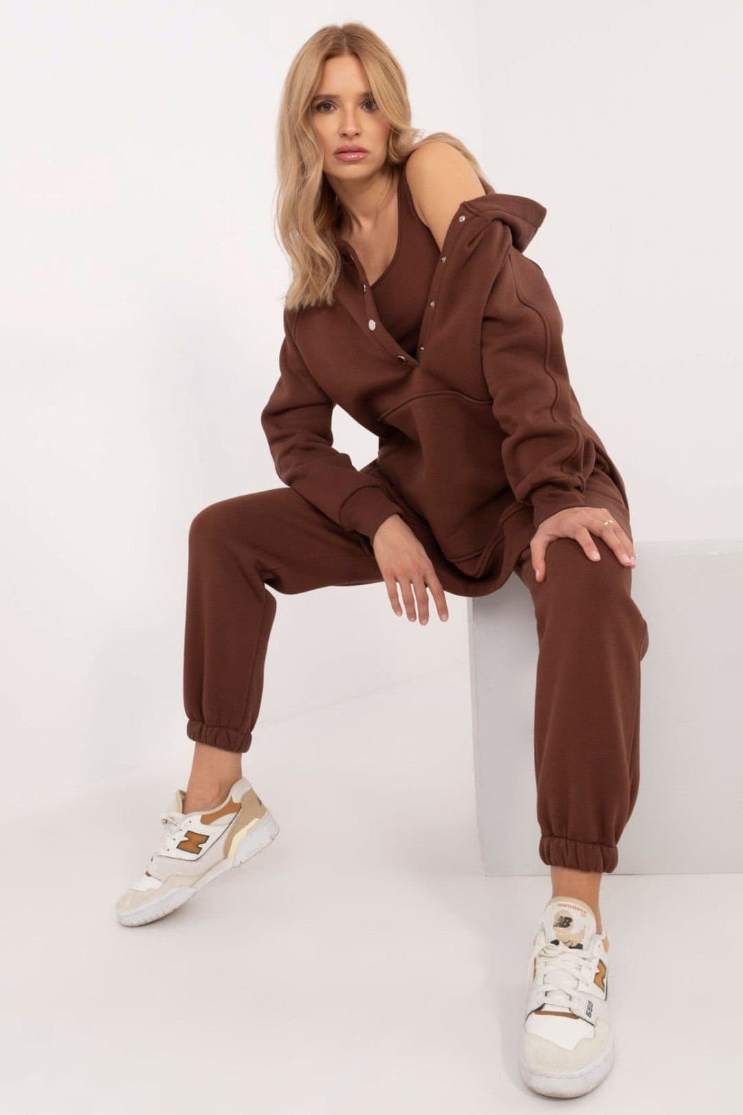Love Lace Love Lace Women's Cotton Melange 3 Piece Warm Casual Set in Brown
