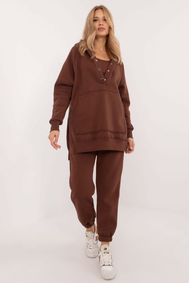 Love Lace Love Lace Women's Cotton Melange 3 Piece Warm Casual Set in Brown - 3