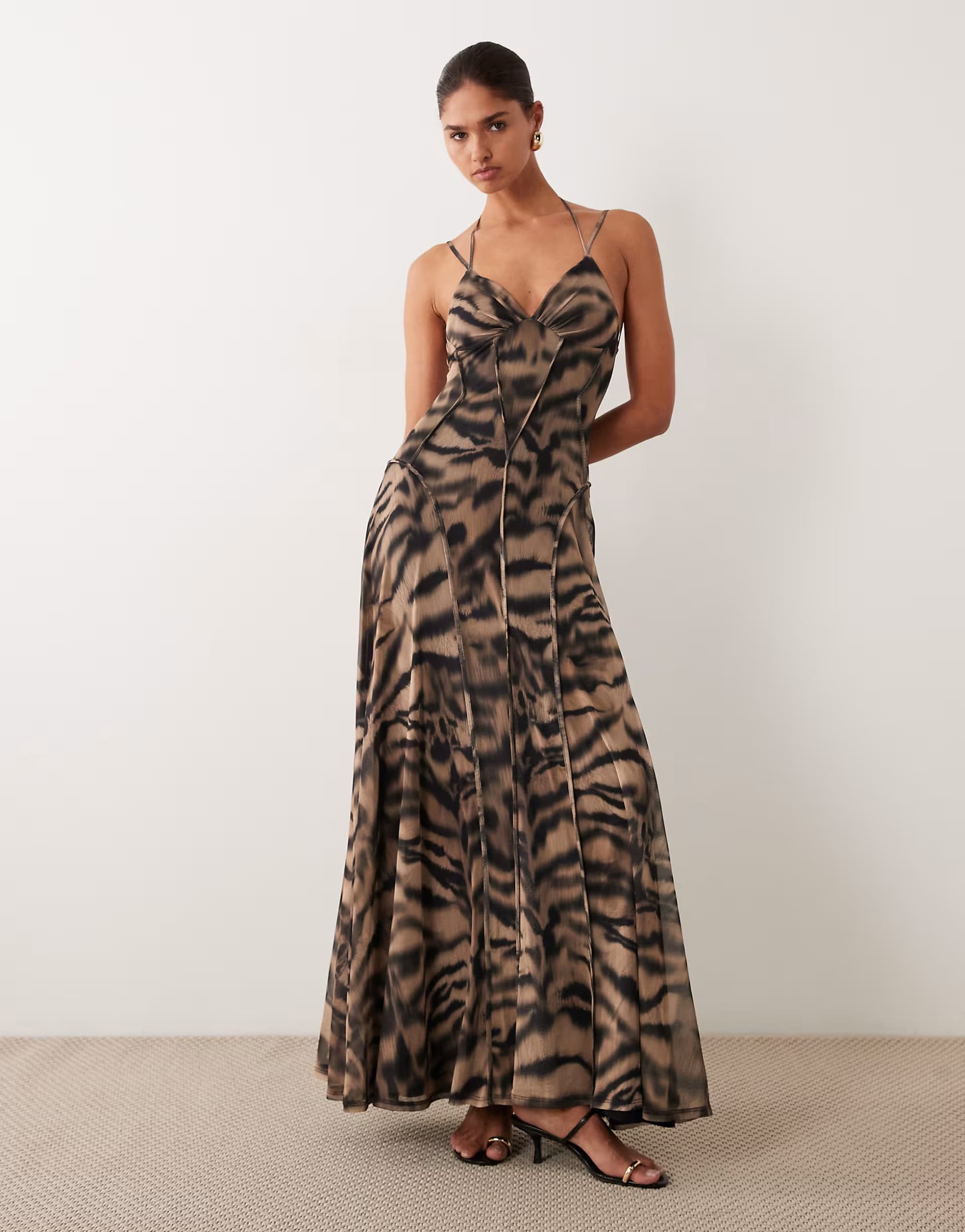 ASOS ASOS DESIGN mesh maxi dress with seam detail in animal print