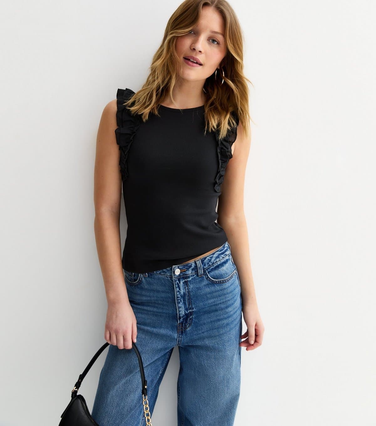 New Look Women's Black Ruffle Sleeve Top New Look