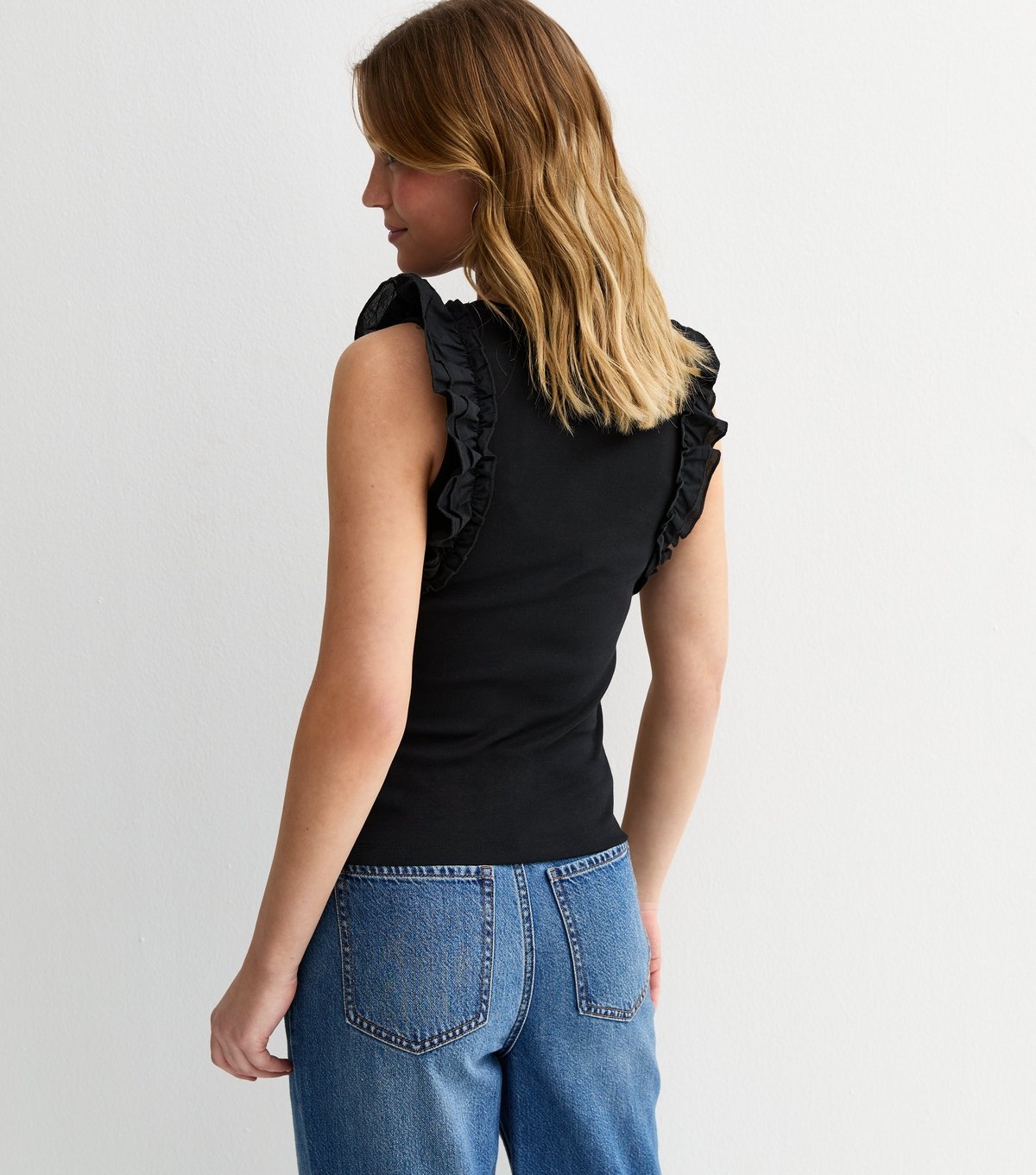 New Look Women's Black Ruffle Sleeve Top New Look - 4