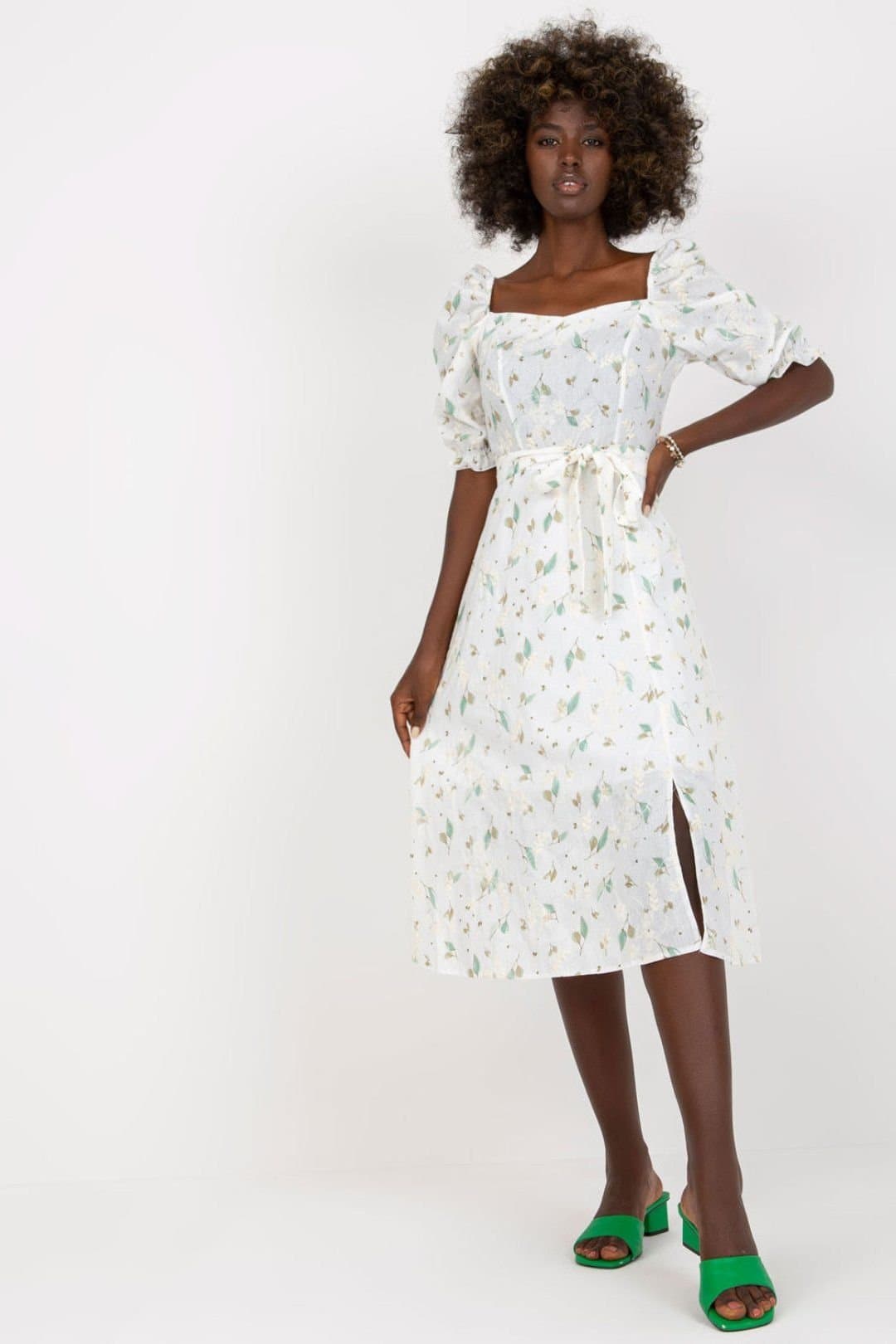 Love Lace Love Lace Women's Floral Ruffle Sleeve Midi Daydress with Tie Belt in White
