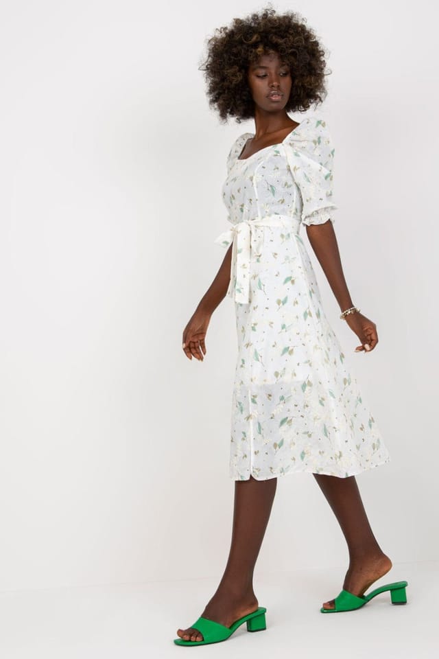 Love Lace Love Lace Women's Floral Ruffle Sleeve Midi Daydress with Tie Belt in White - 2