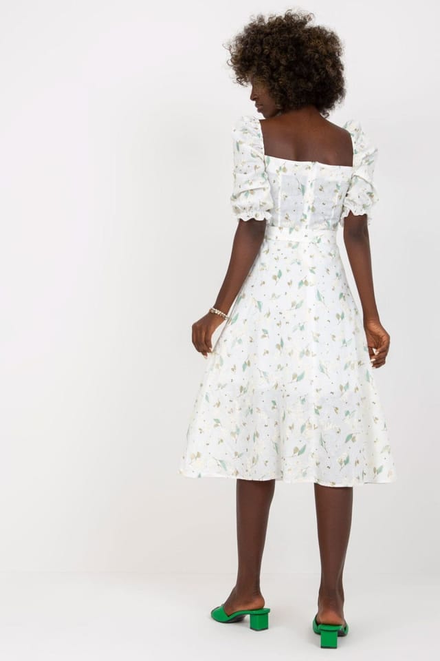 Love Lace Love Lace Women's Floral Ruffle Sleeve Midi Daydress with Tie Belt in White - 3