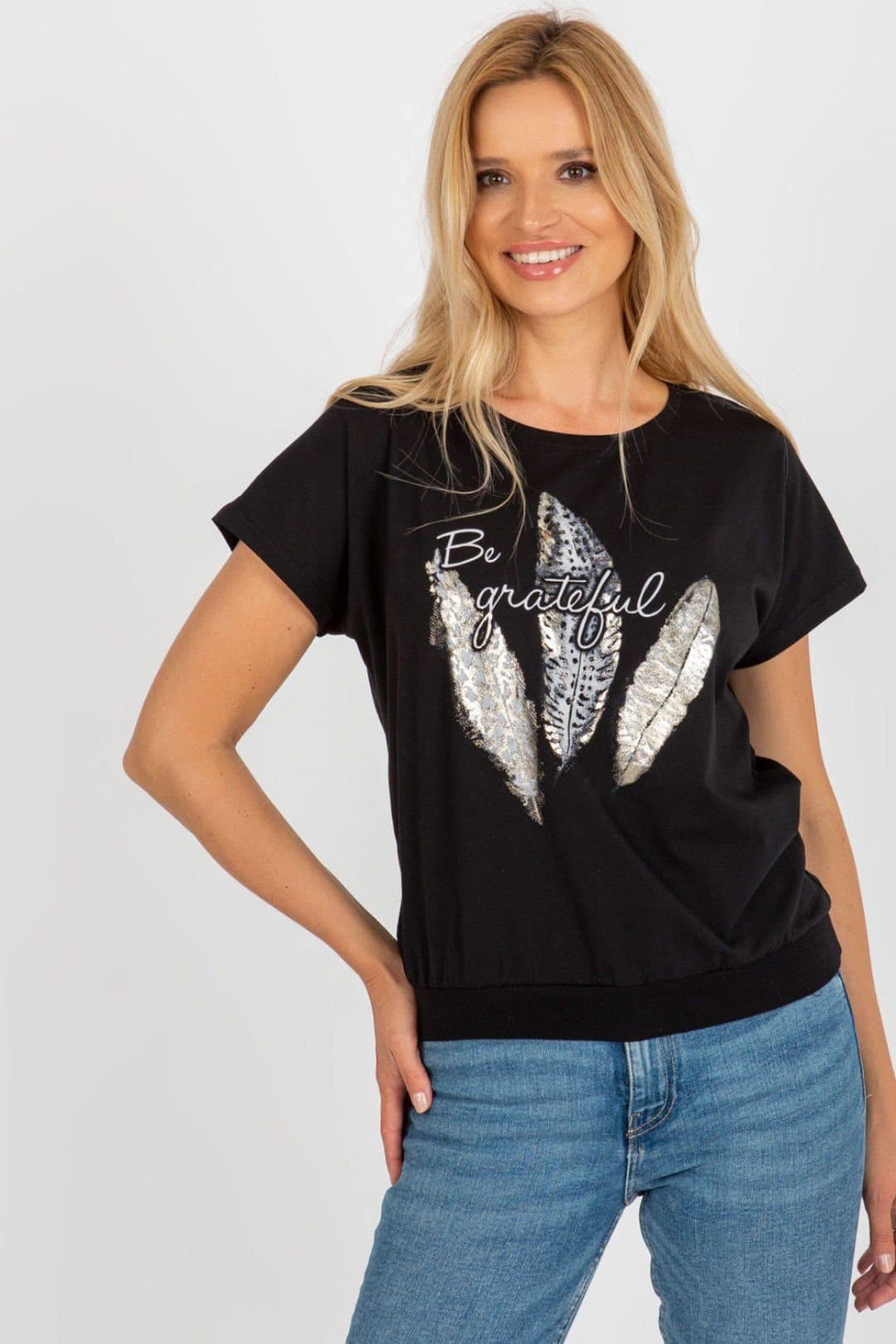Love Lace Love Lace Black Printed Short Sleeve Blouse
