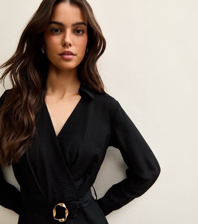New Look Women's Black Belted Wrap Midi Dress New Look - 2
