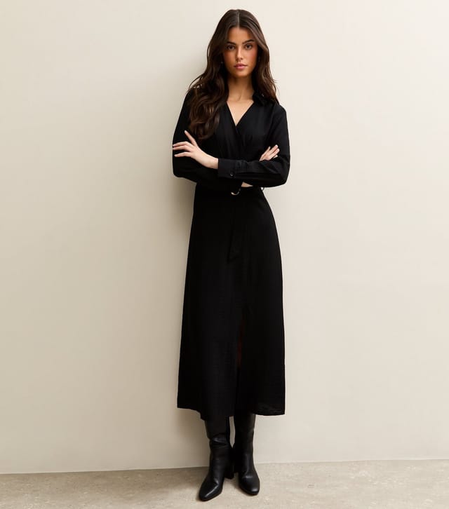 New Look Women's Black Belted Wrap Midi Dress New Look - 3