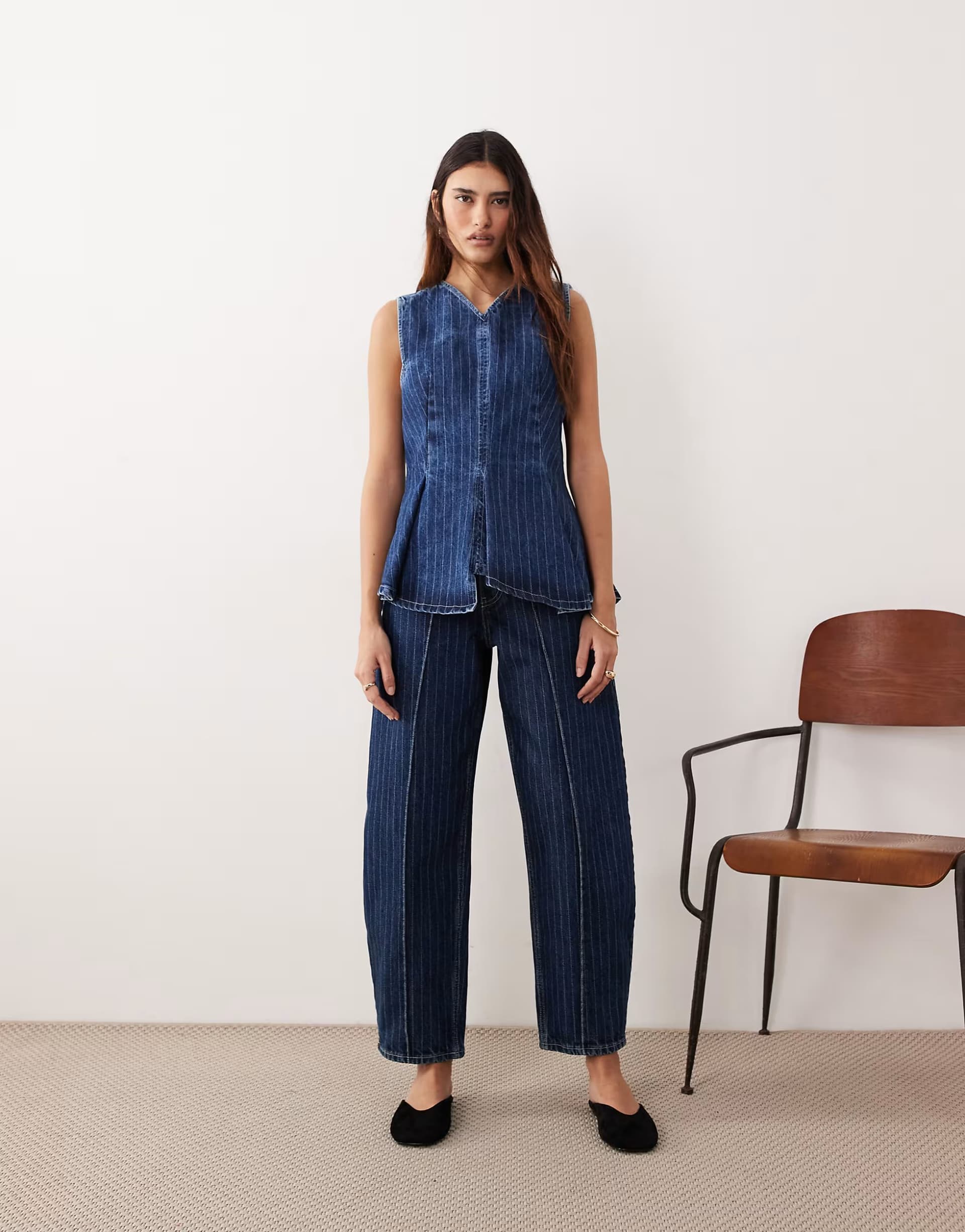 ASOS ARRANGE Clover front seam detail jean co-ord in washed blue stripe