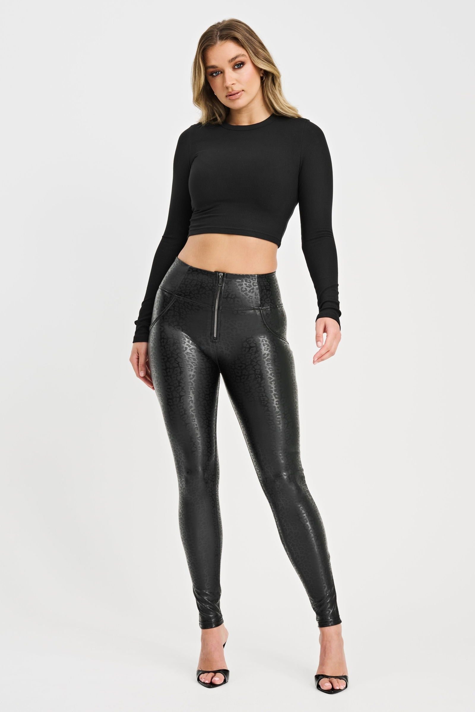 Freddy Freddy Women's WR.UP Panther Faux Leather High Waisted Full Length Trousers in Black - 2