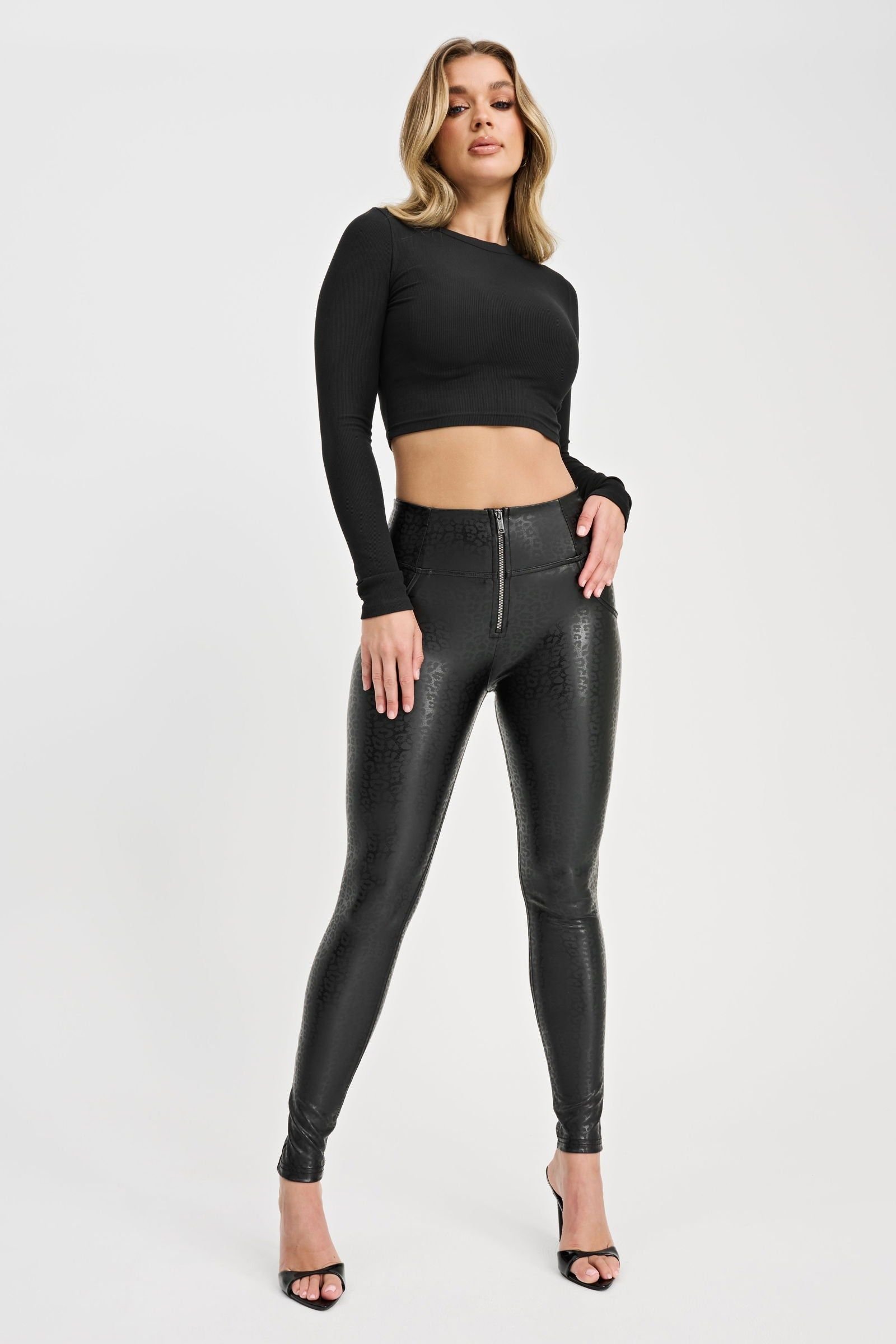 Freddy Freddy Women's WR.UP Panther Faux Leather High Waisted Full Length Trousers in Black - 4