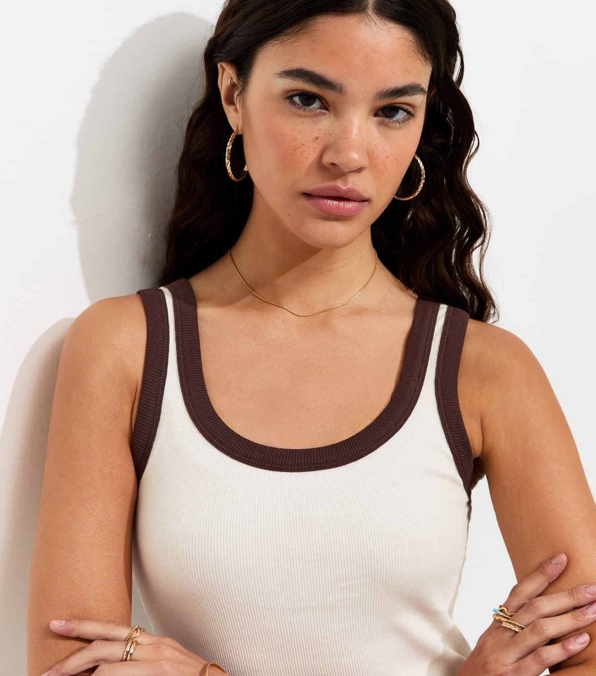 New Look Women's White Contrast Trim Scoop Neck Vest Top New Look