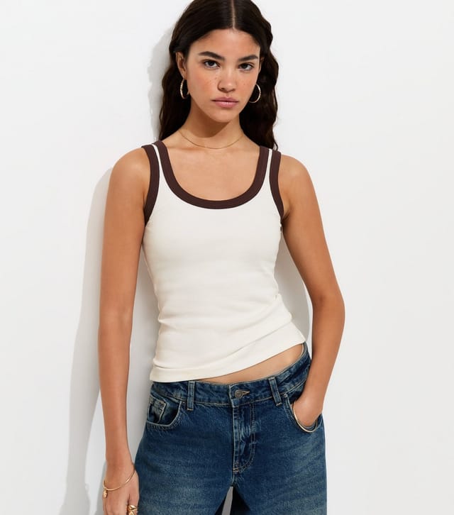 New Look Women's White Contrast Trim Scoop Neck Vest Top New Look - 2