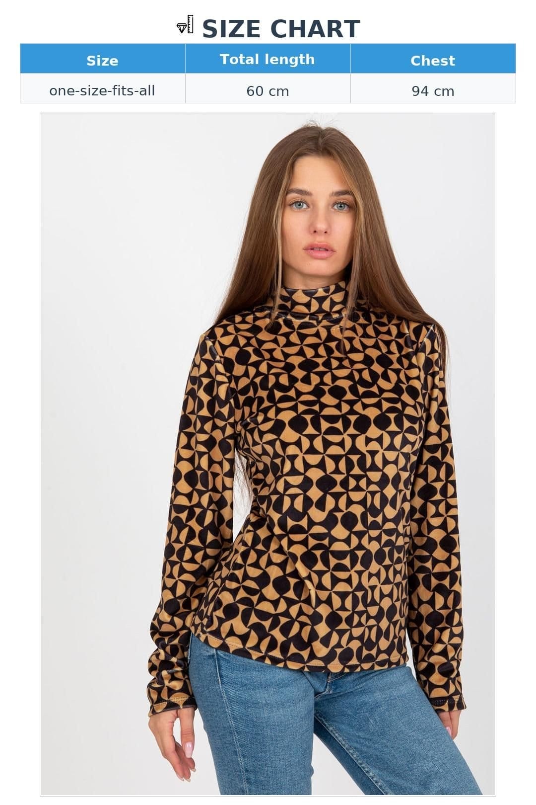 Love Lace Love Lace Women's Velour Stand Collar Long Sleeve Pattern Blouse in Brown - 4