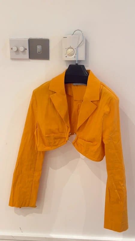 Bershka Bershka Mustard Yellow Cropped Jacket with Ring Clasp, Size M