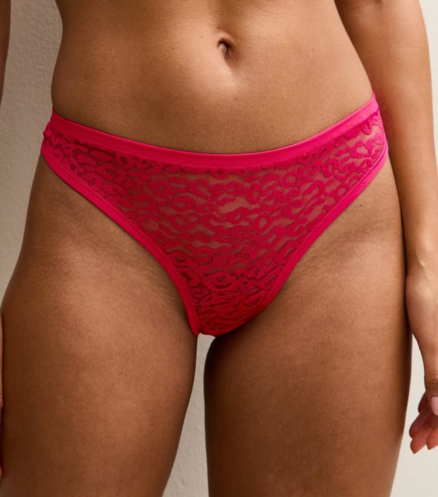 New Look Women's Bright Pink Animal Pattern Lace Thong New Look - 3