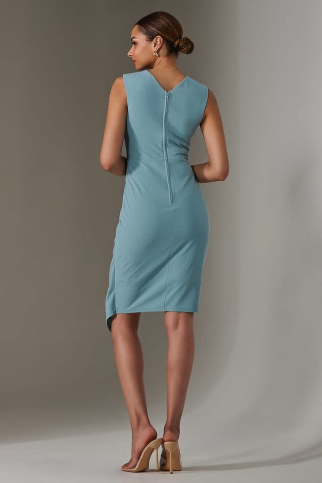 Jolie Moi Jolie Moi Women's Sleeveless Wrap Front Midi Dress in Duck Egg Blue - 2