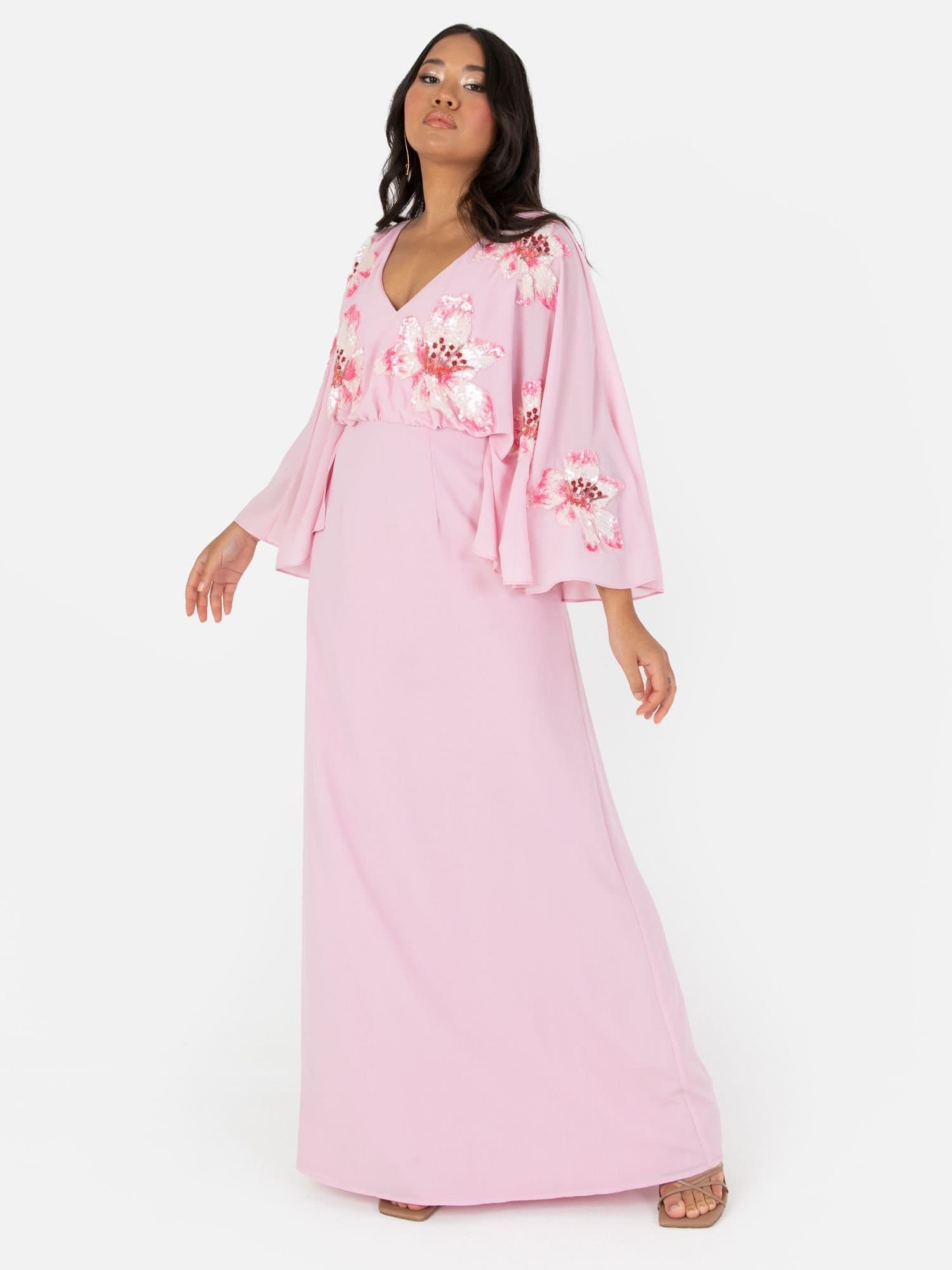 Maya Deluxe Maya Deluxe Women's Embellished Cape Sleeve Maxi Dress in Pink