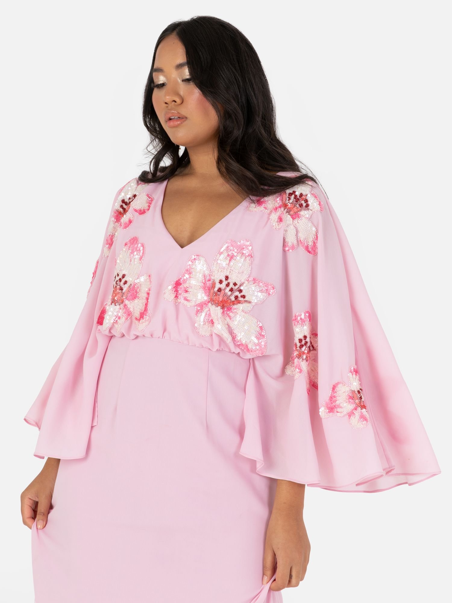 Maya Deluxe Maya Deluxe Women's Embellished Cape Sleeve Maxi Dress in Pink - 2