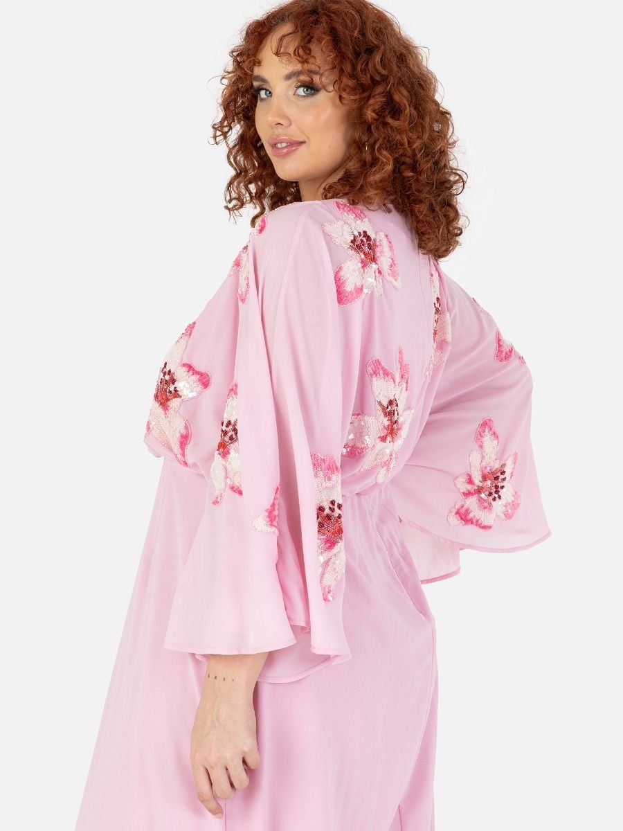Maya Deluxe Maya Deluxe Women's Embellished Cape Sleeve Maxi Dress in Pink - 4