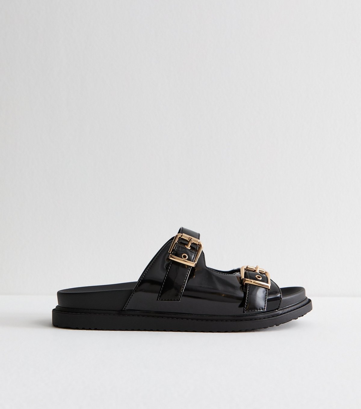 New Look Women's Wide Fit Black Faux Leather Buckled Strap Sandals Vegan New Look - 3