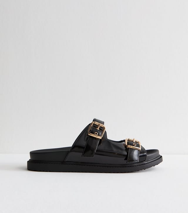 New Look Women's Wide Fit Black Faux Leather Buckled Strap Sandals Vegan New Look - 3