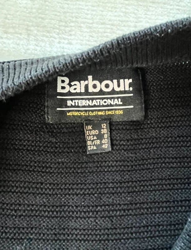 Barbour Barbour Sweater Jumper Size 12 100% Cotton Black Piquet Knit Gold Buttons VGC