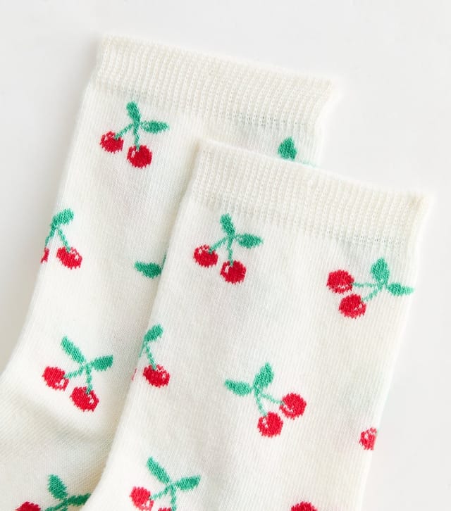 New Look White Cherry Patterned Ankle Socks New Look - 2