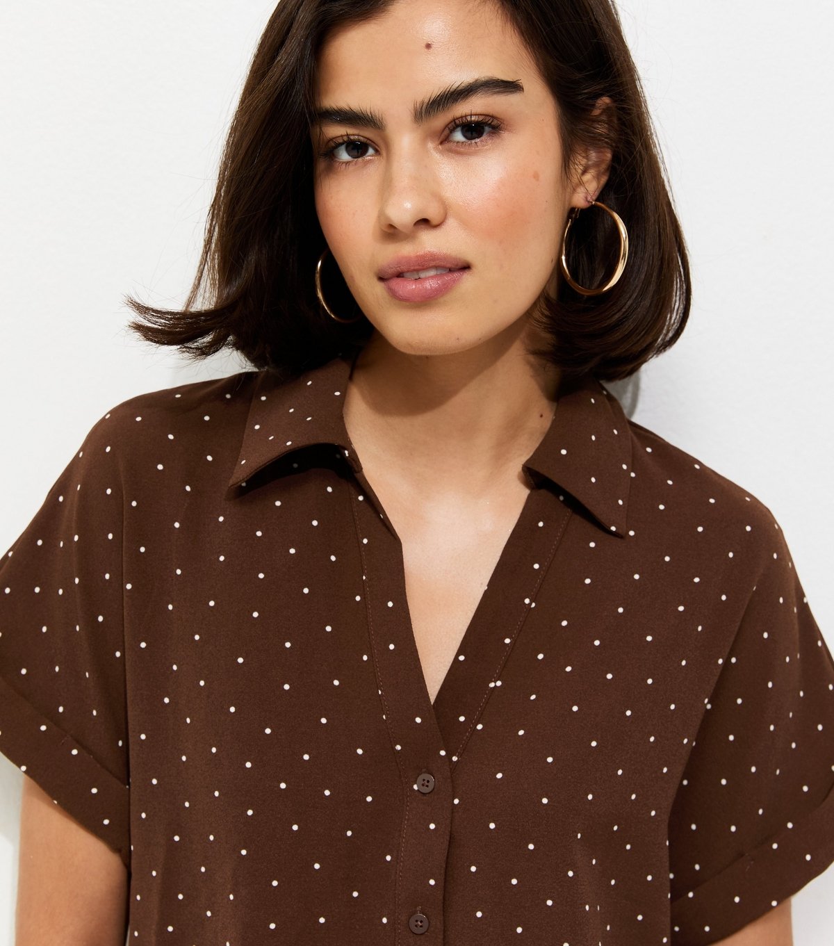 New Look Women's Brown Spot Print Short Sleeve Shirt New Look - 3