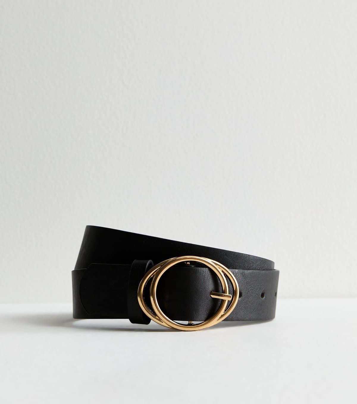 New Look Black Leather-Look Layered Circle Buckle Belt New Look