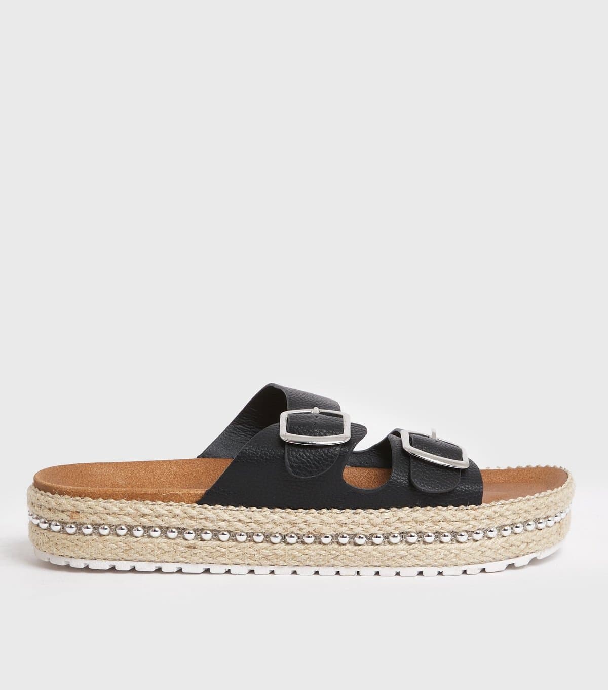 New Look Women's Black Beaded Espadrille Chunky Sliders New Look