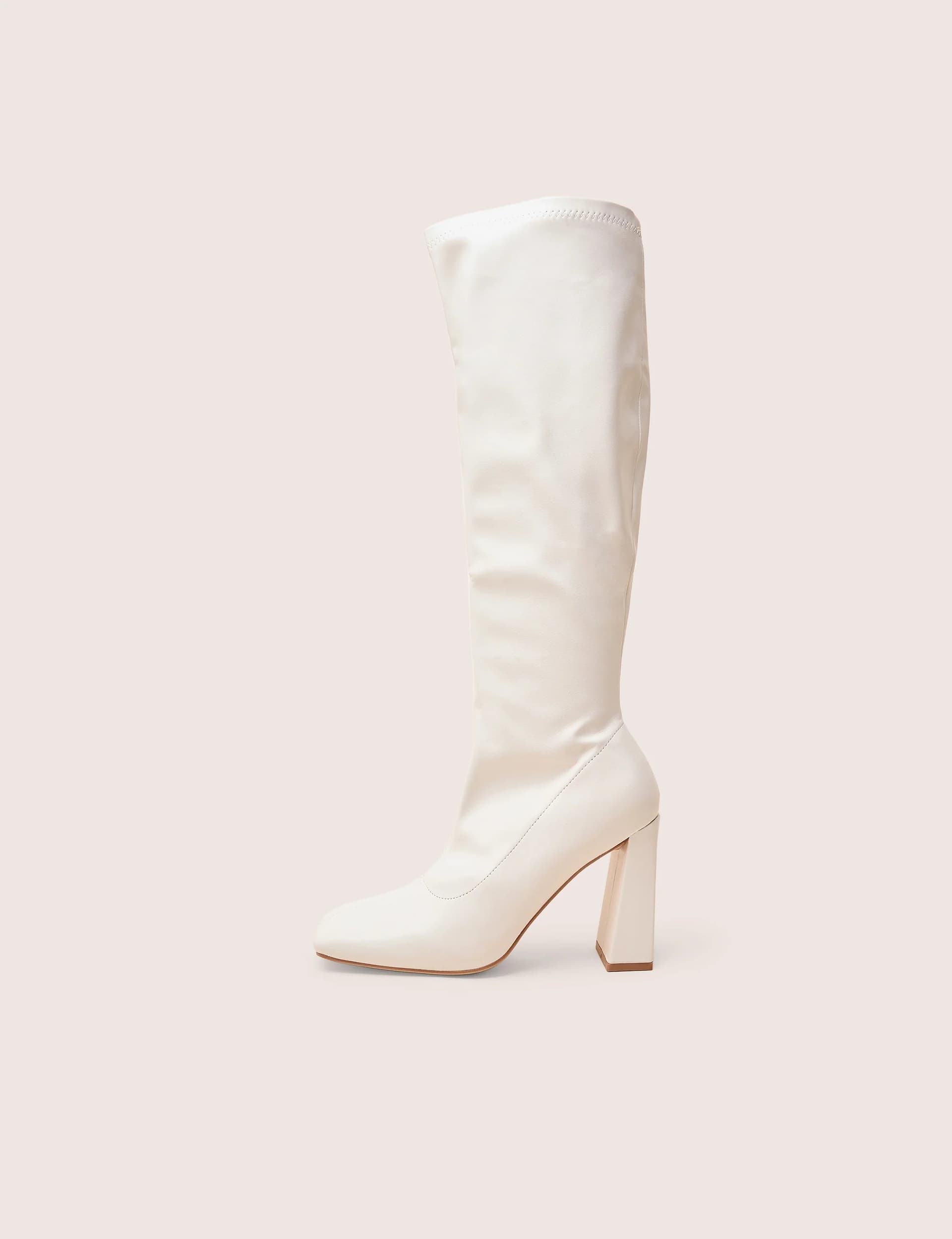 Public Desire Public Desire UK White PU Block Heel Knee High Sock Boots