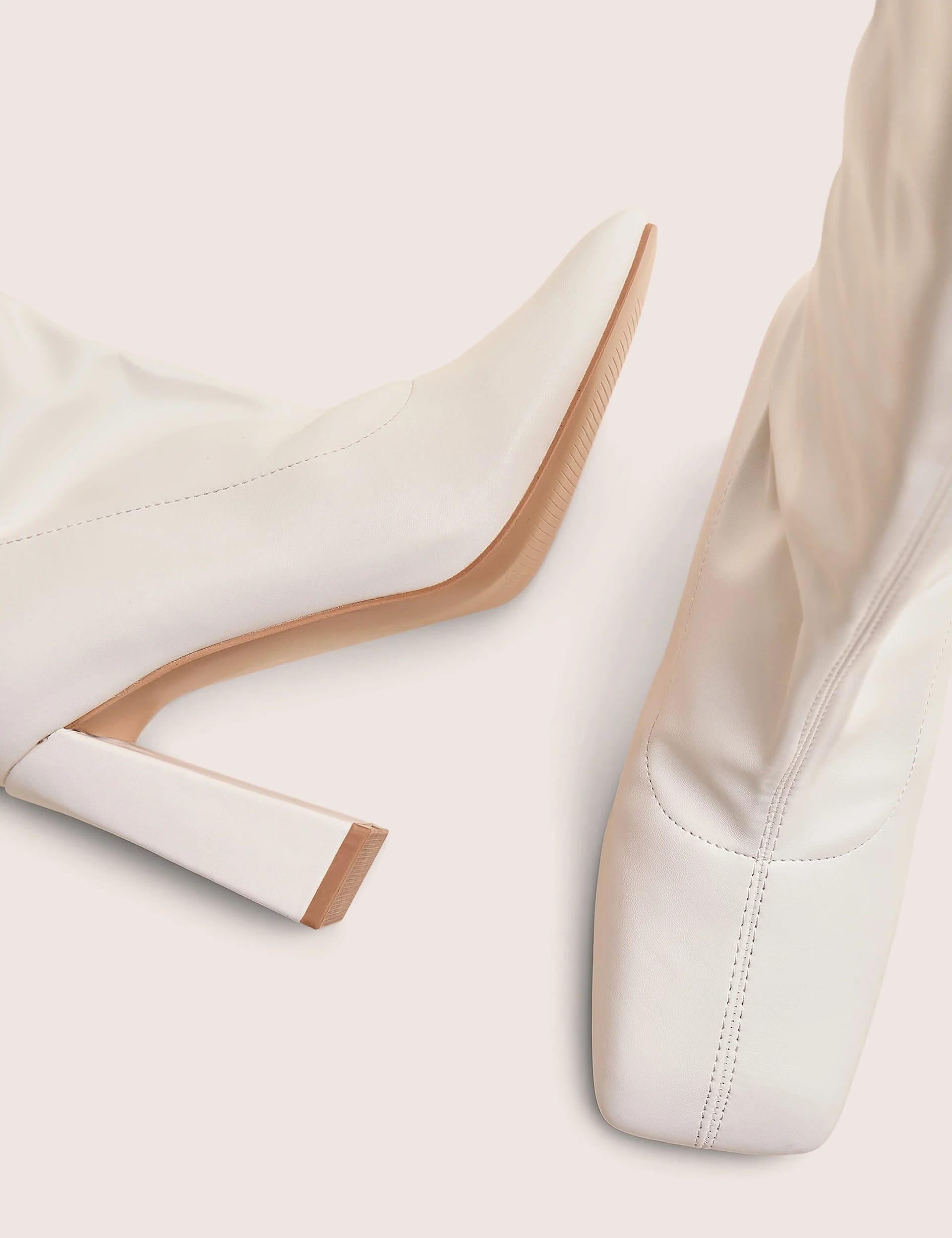 Public Desire Audrina White Pu Block Heel Knee High Sock Boots - 4