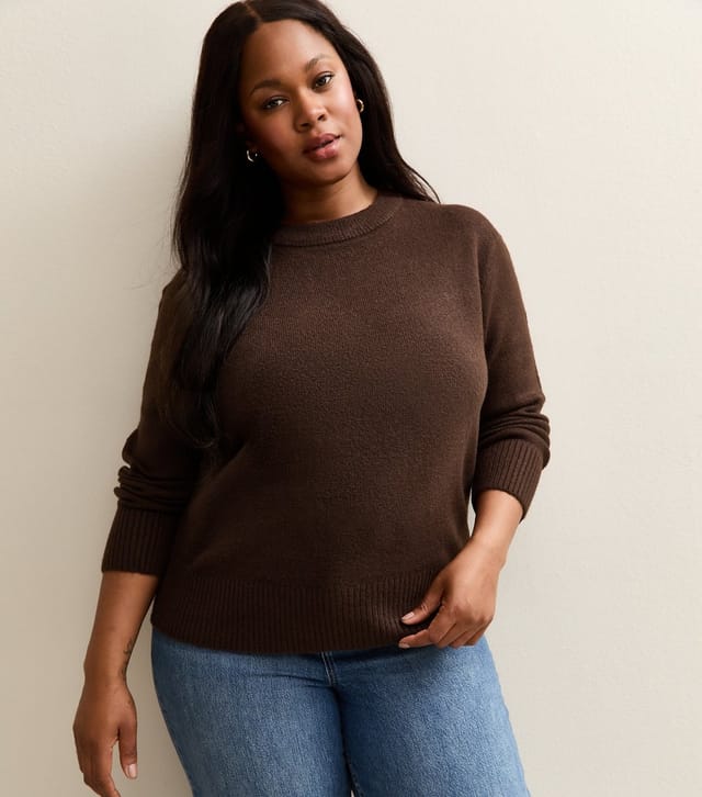 New Look Women's Plus Size Brown Crew Neck Jumper Curves New Look - 2