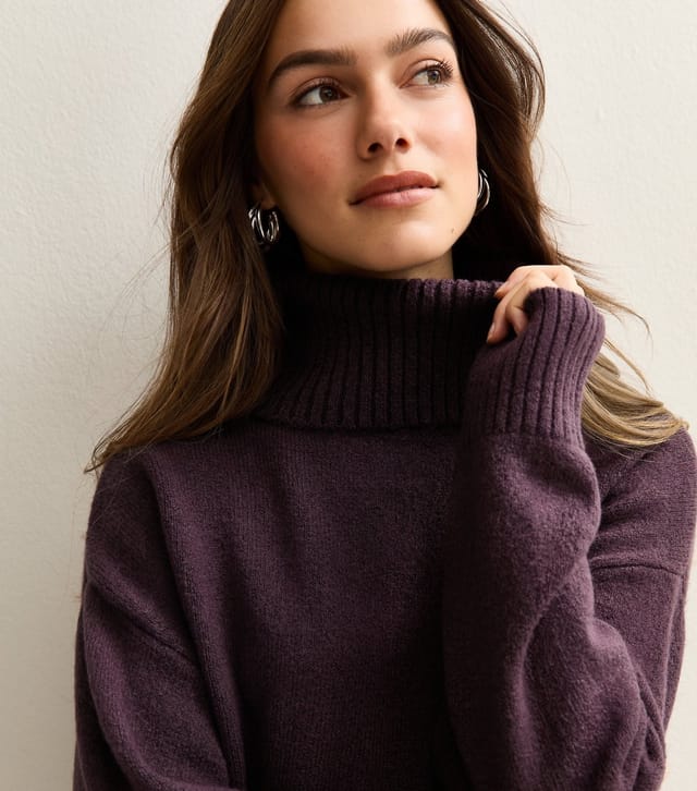 New Look Women's Petite Dark Purple Roll Neck Mini Dress New Look - 2