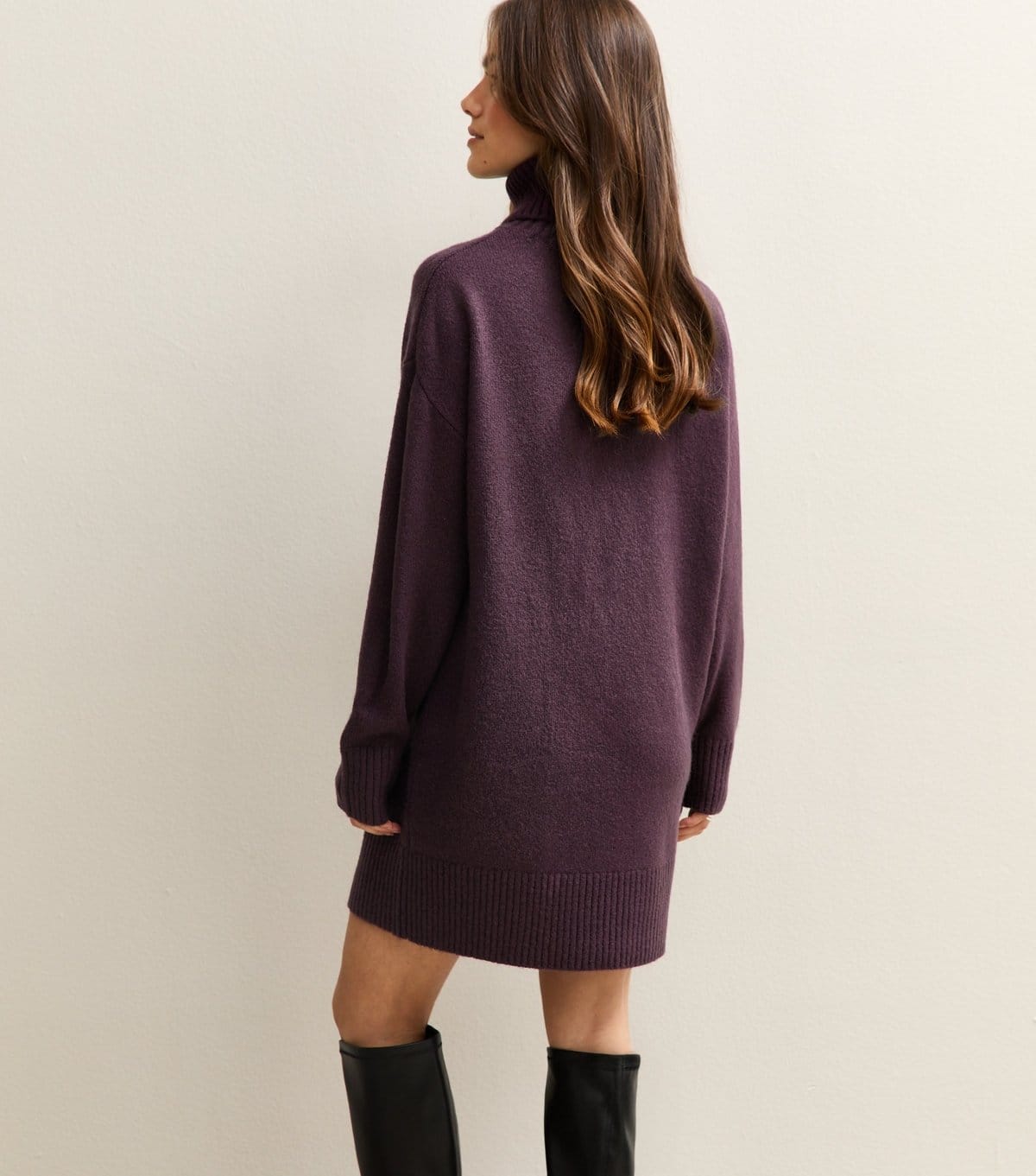 New Look Women's Petite Dark Purple Roll Neck Mini Dress New Look - 4
