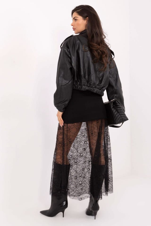 Love Lace Love Lace Women's Lace Insert Elastic Waist Midi Mini Skirt in Black - 3