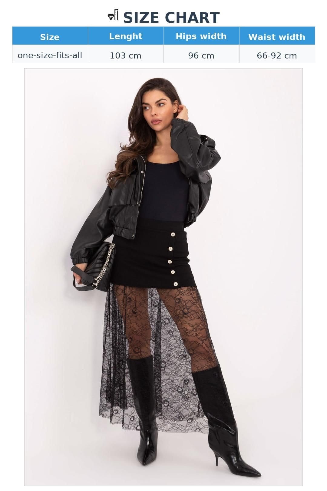 Love Lace Love Lace Women's Lace Insert Elastic Waist Midi Mini Skirt in Black - 4